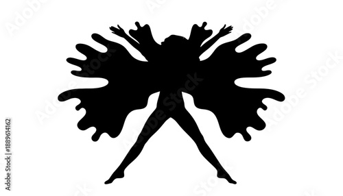 A black silhouette of a dancer with multiple limbs on white background