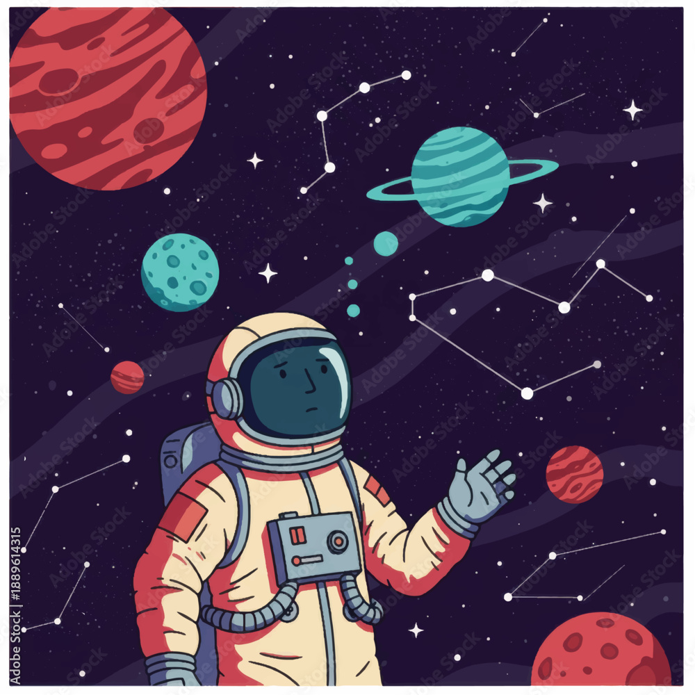 Fototapeta premium Astronaut in Space Suit Exploring Planets 1.