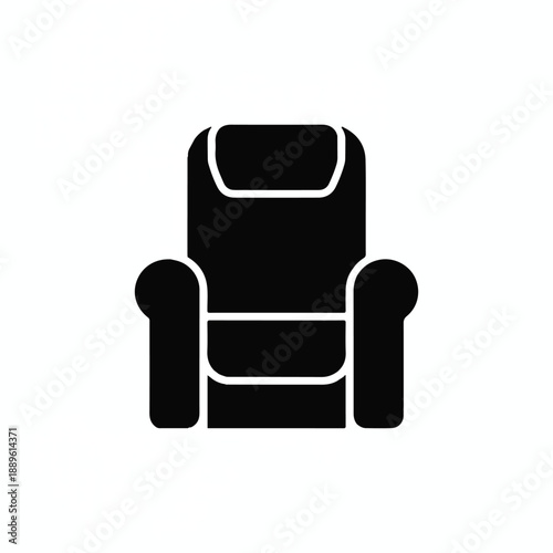 Single glyph-style recliner chair icon in black and white, clean and modern design for web and print. Versatile furniture graphic.