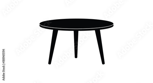 A simple illustration depicts a solitary black round table with three legs casting a faint shadow below