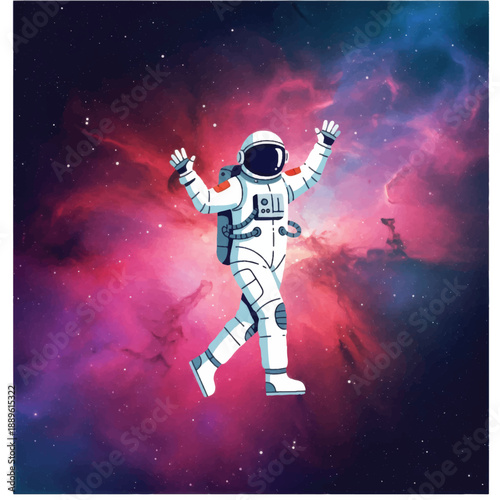 Astronaut in white space suit floating.