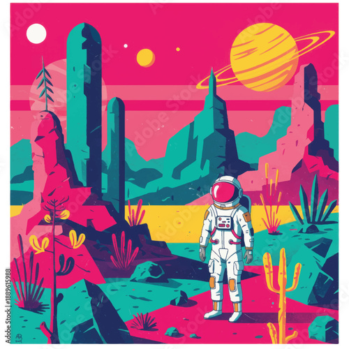 Astronaut Standing on Alien Planet Surface.