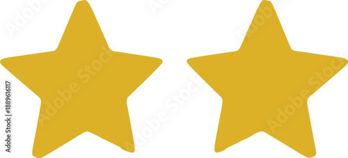 Two golden star rating icons isolated on white background representing review, feedback, quality evaluation, achievement and customer satisfaction concept