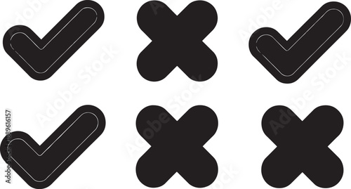 Checkmarks and x symbols in black check marks ticks crosses