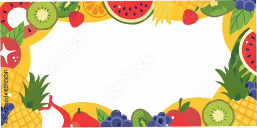 A vibrant frame of colorful fruits pineapple kiwi watermelon and more