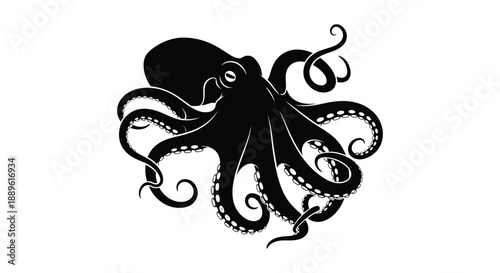 A striking black silhouette of an octopus with swirling tentacles beautifully capturing its form and movement silhouette high quality professional detailed