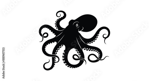 A striking black octopus design dominates a white background showcasing its tentacles and form as a silhouette high quality professional detailed
