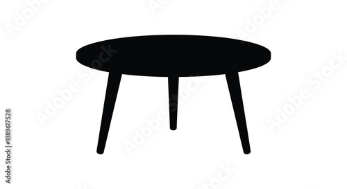 A simple depiction of a black round table with three legs and a subtle gray shadow below