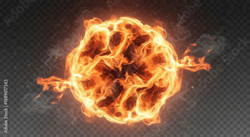 Blazing Fireball Explosion with Flames and Smoke on Dark Background