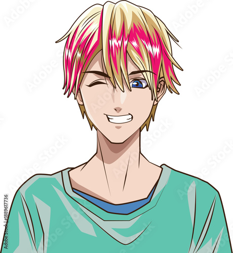 A glamorous blond teenage girl with a stylish hairstyle and red makeup smiles in a studio portrait, showing her beautiful face and eyes while looking directly at the camera