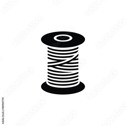 Minimalist glyph-style thread spool icon, solid black vector art symbolizing creativity and craftsmanship. Ideal for handmade businesses and hobbyists.