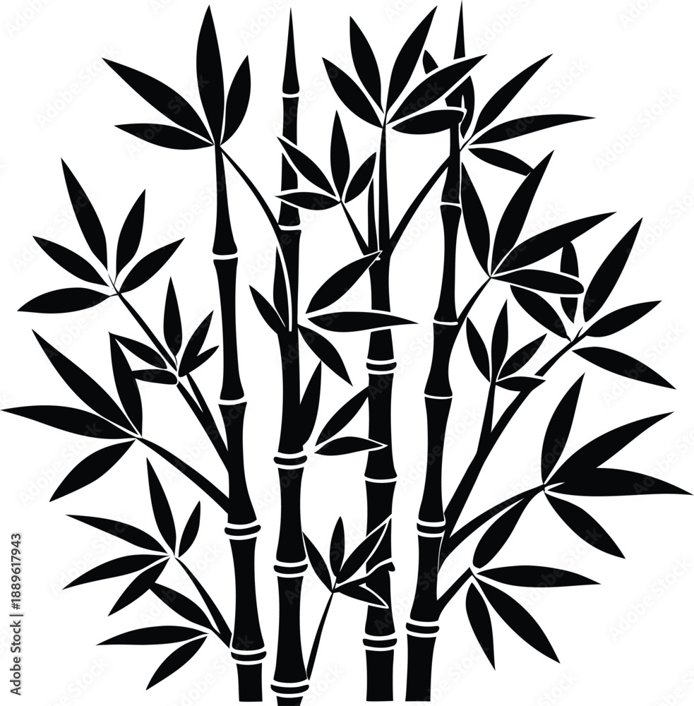 Obraz premium Black silhouette bamboo stalks with leaves vector graphic