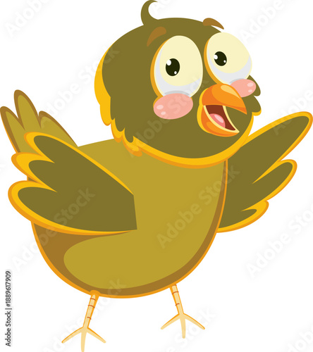 A cute yellow cartoon chick illustration featuring a happy baby bird character with a funny beak and wings isolated on a white background for Easter or farm nature designs