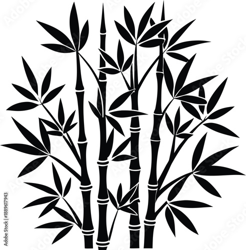 Black silhouette bamboo stalks with leaves vector graphic