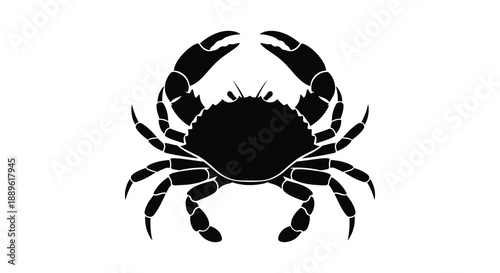 A striking black silhouette of a crab with detailed claws and legs against a white background silhouette high quality professional modern