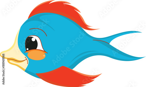 Cute blue vector illustration of a cartoon shark and aquatic fish character swimming in the deep blue ocean water featuring fun marine nature art and simple sea animal design elements