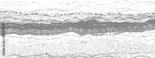 Horizontal grey and white abstract textured background with layered wavy patterns and granular details