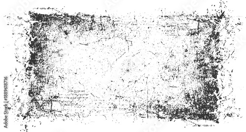 Black distressed grunge border texture with white background and scattered speckles