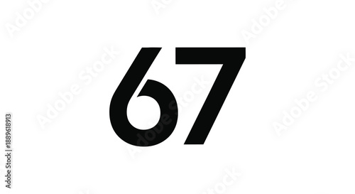 A stark visual representation showcases the number sixty seven prominently displayed in a bold black font against a clean white background