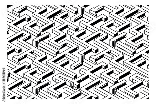 Isometric line art illustration of an intricate maze pattern depicting complexity for design elements