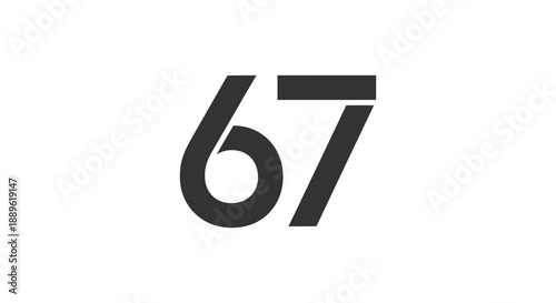 A stark depiction of the number sixty seven rendered in bold black typography against a clean white background simplicity