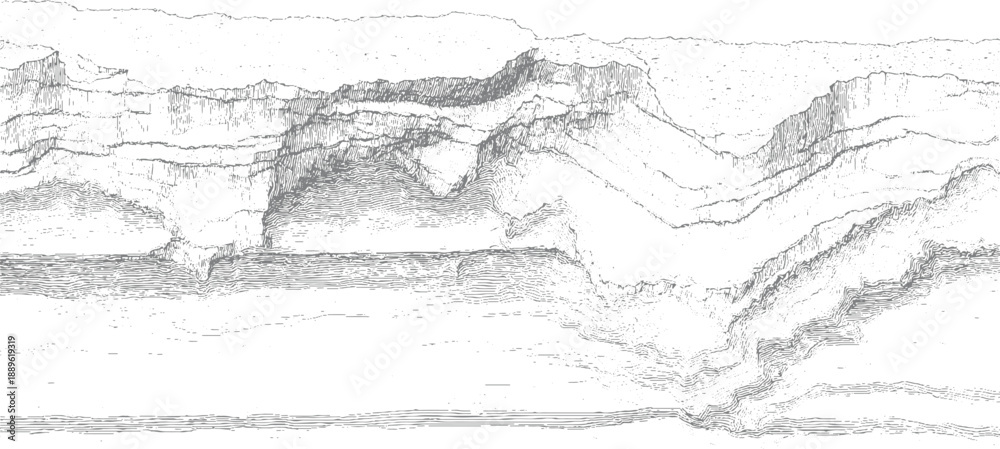 Obraz premium Detailed topographic map of underwater geological formations and strata layers abstract topography