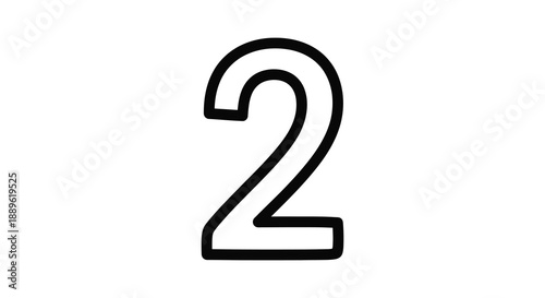 A simple black and white illustration depicts the numeral two prominently displayed against a pure white background offering clarity