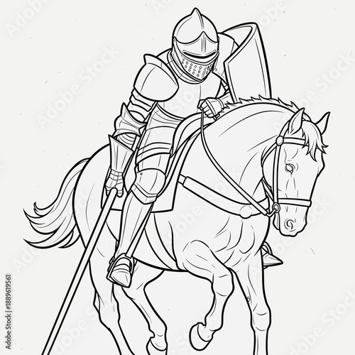 Knight on Horseback - A Detailed Line Art Illustration.