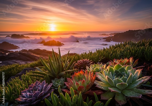 Coastal Succulents at Sunset - A Vibrant Landscape.