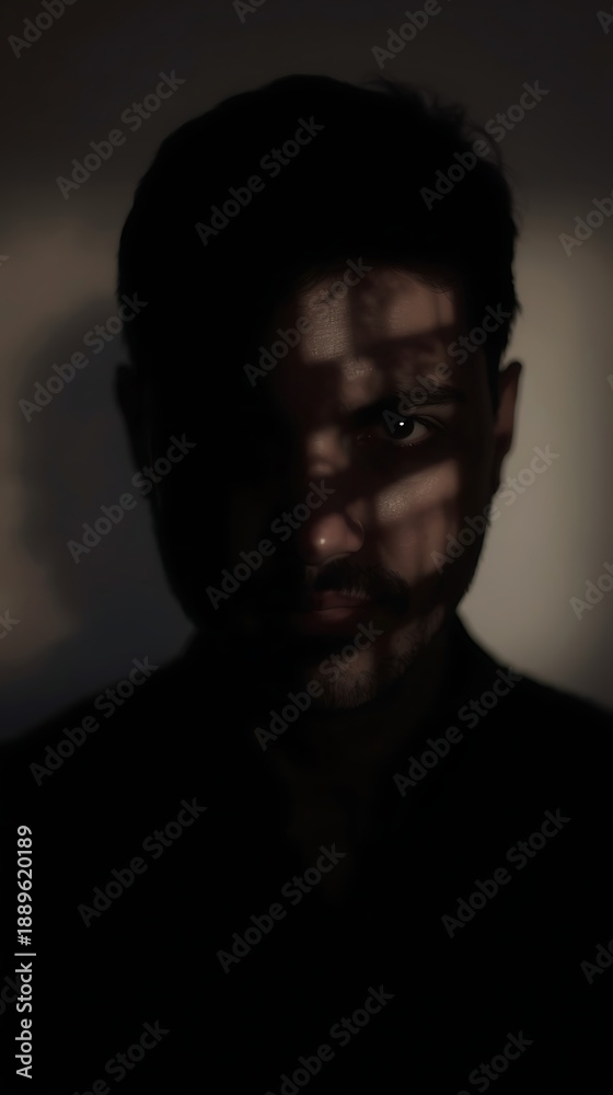 Obraz premium Generative AI Portrait with Dramatic Shadows and Intricate Light Patterns