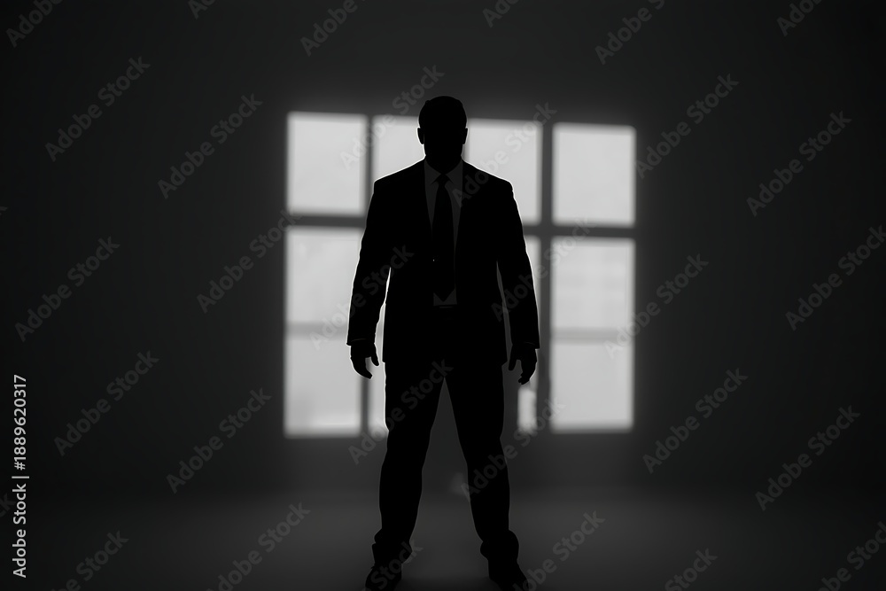 Obraz premium Generative AI Silhouette of a Businessman Against Bright Window