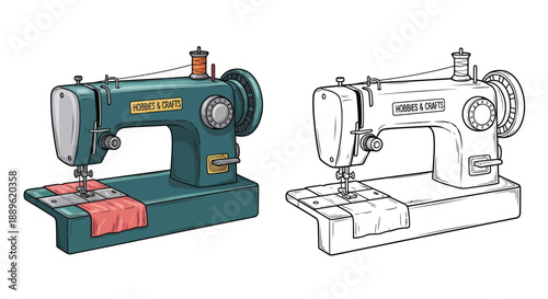 Vintage Sewing Machine Illustration Comparison for Hobbies and Crafts Themes