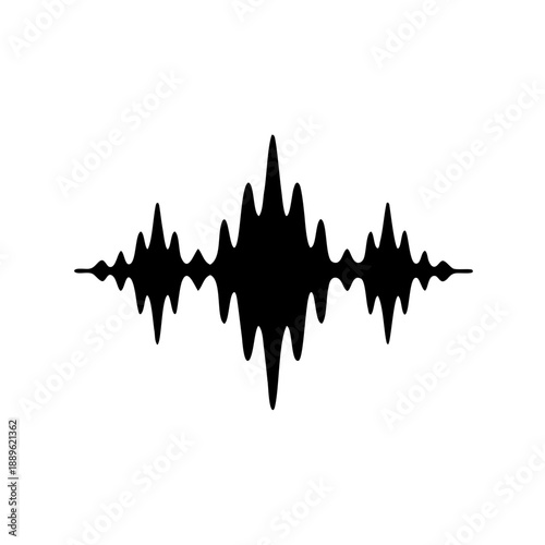 Black audio frequency or sound wave signal pattern on a white background