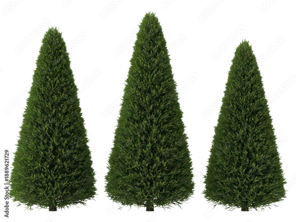 Naklejka premium Three artificial christmas trees isolated on transparent background