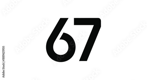 A stark and simple visual representation of the number sixty seven rendered in a bold black sans serif typeface on a white background