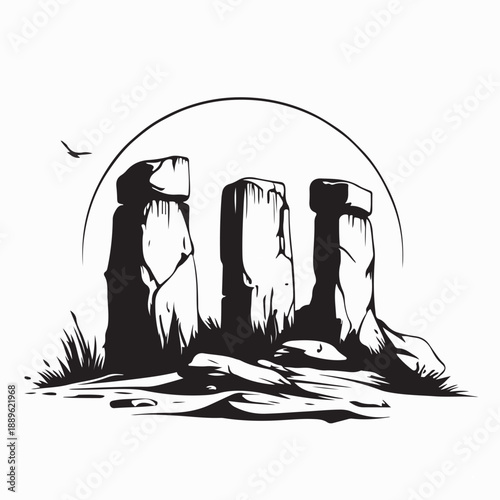 Stonehenge Monument Silhouette Vector Illustration on White Background
