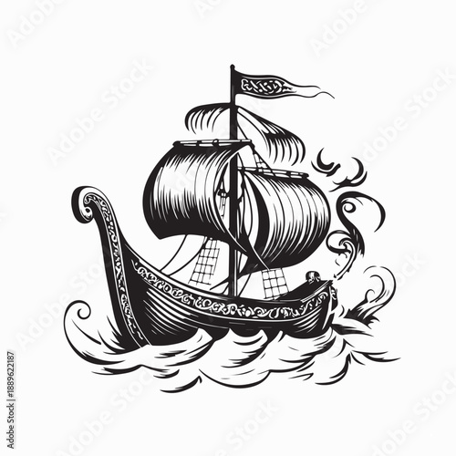 Viking Sailing Ship Vector Design On Stock Vector on White Background