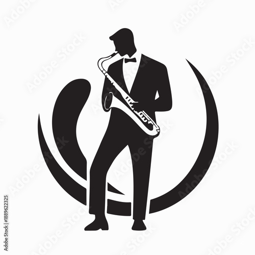 Man Playing Saxophone Logo Design Inspiration Stock Vector