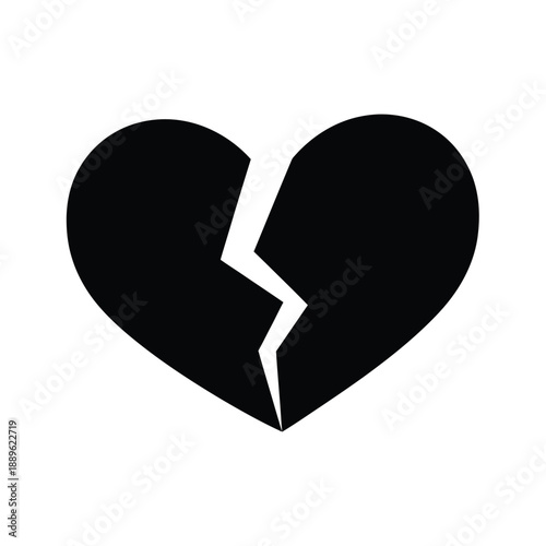 Broken heart silhouette icon representing heartbreak and separation isolated on white background for divorce sadness grief and relationship end concept vector illustration mourning minimalist graphic
