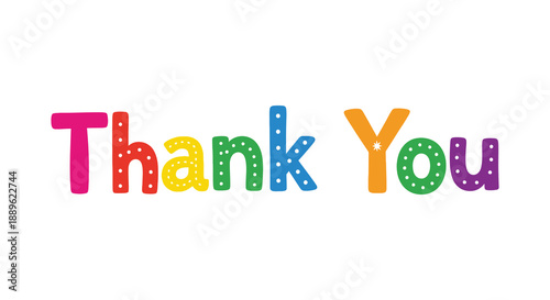 The image displays the words thank you in vibrant multicolored letters creating a cheerful and appreciative visual expression