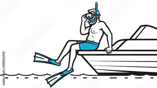 A man in snorkeling gear sitting on the side of a boat