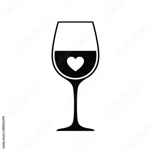 Wine glass with red wine and heart shape symbol inside isolated on white background, romantic drink, celebration of love, toast, beverage, alcohol, date night, special occasion