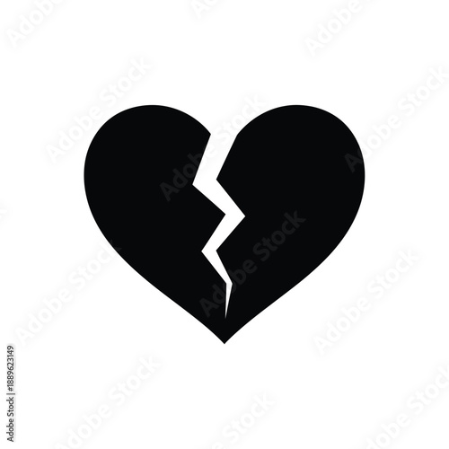 Broken heart icon symbol for heartbreak and divorce concept isolated on white background depicting sadness emotional pain separation relationship end feeling lonely grief loss and psychological hurt