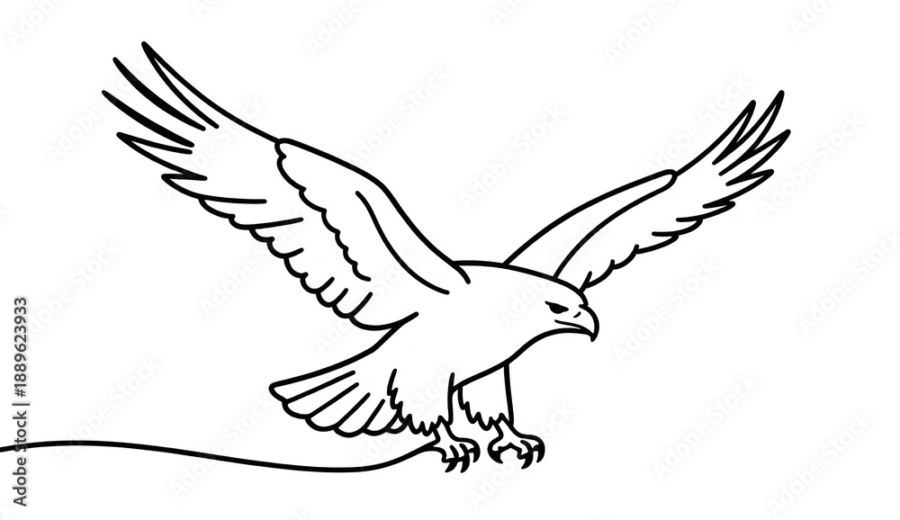 Obraz premium Continuous single line drawing of a soaring eagle