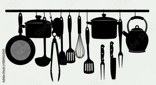 Kitchen Utensils Hanging Silhouette.