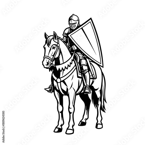 Medieval Knight on Horseback with Shield Illustration.