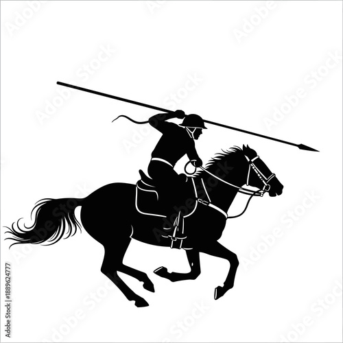 Silhouette of Horseman with Spear - Equestrian Warrior in Action.