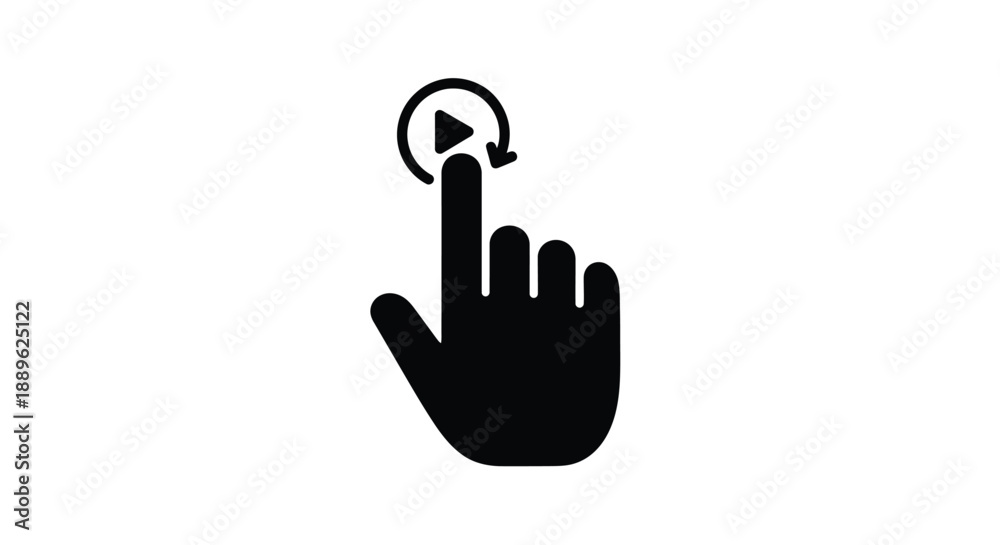 Fototapeta premium A black hand gesture indicating play with a circular arrow silhouette