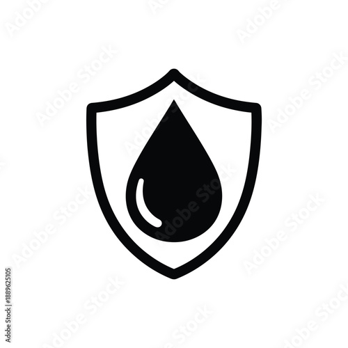 Shield with water drop icon representing water resistance protection liquid proof and moisture barrier symbol safety defense security concept