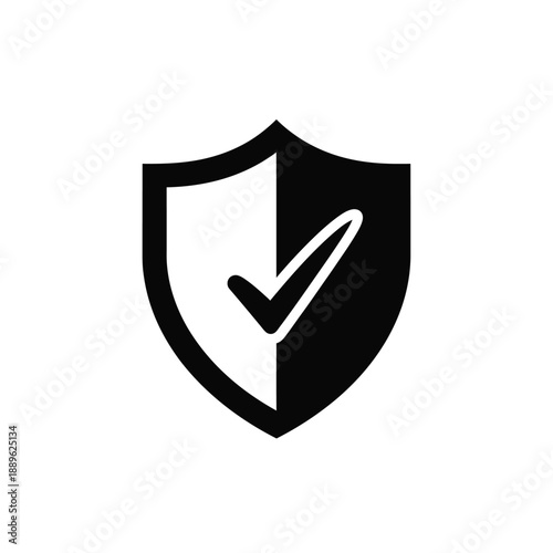 Free Download Shield with check mark icon security protection symbol black and white vector design for safety verification secure access and privacy guarantee web element for trusted system and insurance badge - GFXLoad